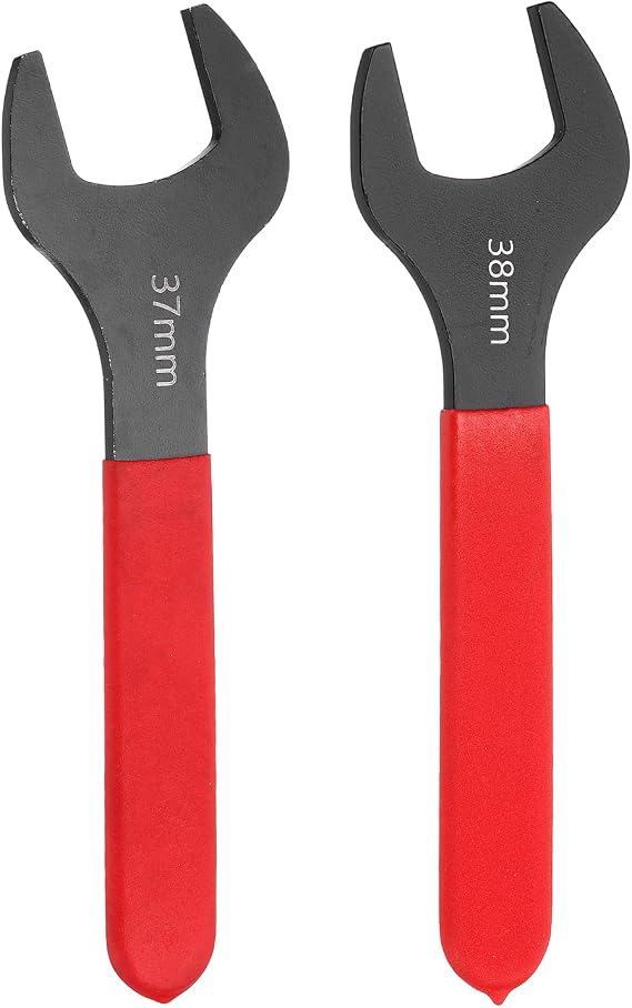 sourcing map 2Pcs Super Thin Single Open End Wrench 37mm/38mm Metric Carbon Steel Slim Wrench 15 Degree Angle Open Ended Ultra Thin Mechanic Spanner with Plastic Handle for Tight Space, Red