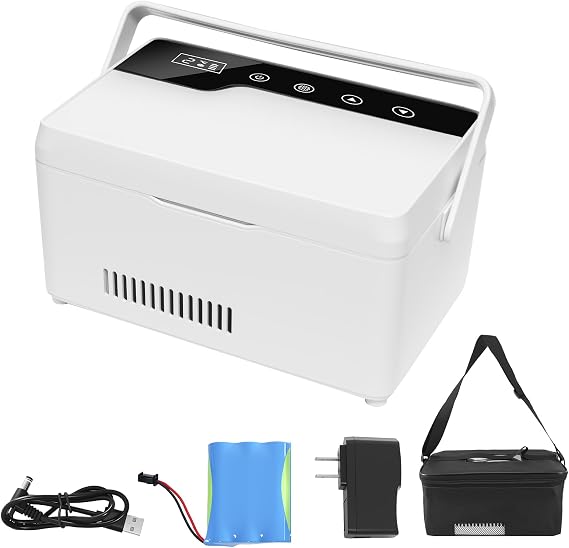 Electric Travel Insulin Cooler Case TSA Appoved, Mini Insulin Fridge Box, Portable Insulin Refrigerator, Rechargeable Diabetic Cooler Box, 2-18C, Temperature Display, Built-in Battery (Large)