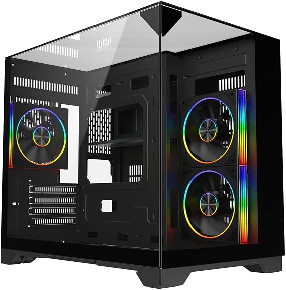 Atom Gaming PC Case, Micro ATX Computer Case, 3 ARGB Fans, Black