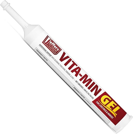 Jeffers Vita-Min Gel for Livestock & Horses Multivitamin & Mineral Supplement with Selenium, Zinc, Potassium & Turmeric Easy Oral Gel for Cattle, Goats, Sheep & Pig 300 cc Tube