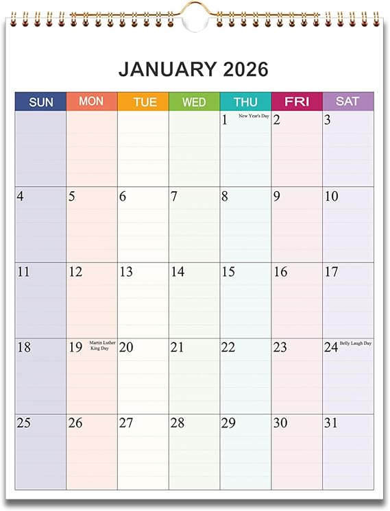 2026 Calendar - Wall Calendar 2026 Monthly Planner from January 2026 to December 2026, 12 Months Calendar with 140 Gsm Premium Paper, Twin-Wire Binding, 11.5"14.5", Vertical, Colorful