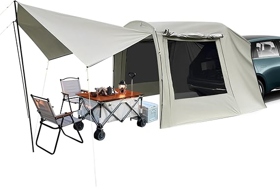 Car Awning, Waterproof Camping Tent for SUV/MPV/Van, Outdoor Vehicle Awning with 2 Mesh Windows, Suitable for The Rear or Side of A Car