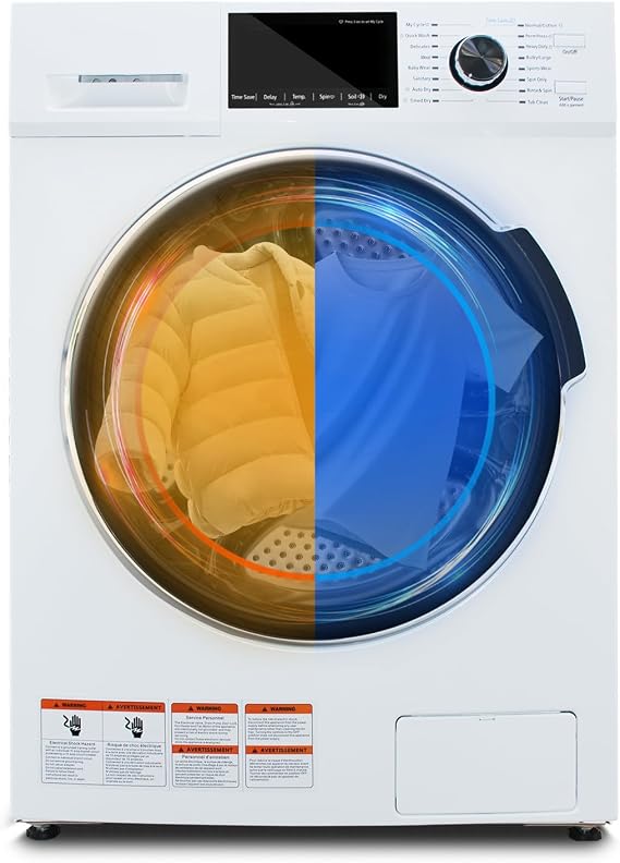 Washer and Dryer Combo, 120V All In One Ventless Compact 2.7 Cu.ft 24 Inch Large Capacity, Lavadora y Secadora 2 in 1 for RV Apartment Home, Child lock, Full-Automatic, Overnight Wash and Dry