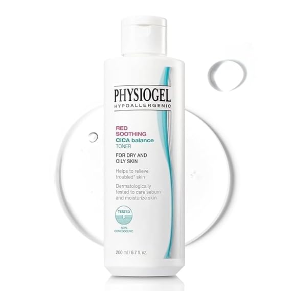 Physiogel Red Soothing Cica Balance Toner, Manages Skin Troubles, Refines Pores, Controls Sebum, Moisturizing, Cica, PEA, Niacinamide, Panthenol, Hypoallergenic Face Toner for Men & Women