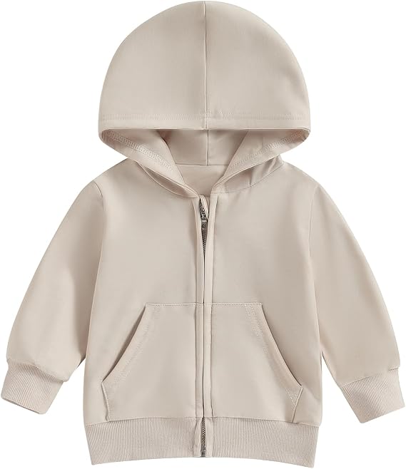 Toddler Baby Zip Up Hoodies Boy Girl Long Sleeve Hooded Sweatshirt Jacket Top with Pocket Kid Casual Outwear Clothes