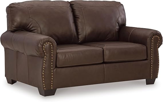 Signature Design by Ashley Colleton Loveseat Sofa, Dark Brown Combination of Leather and Faux Leather with Nailhead Trim, Traditional Couch for Living Room Furniture, 67" W