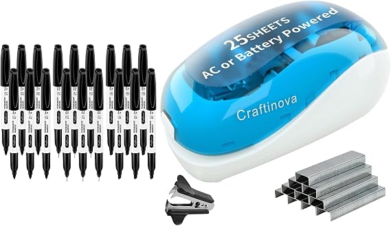 Black Permanent Markers and Electric Stapler,Including 2000 Staples and 1 Staple Remover