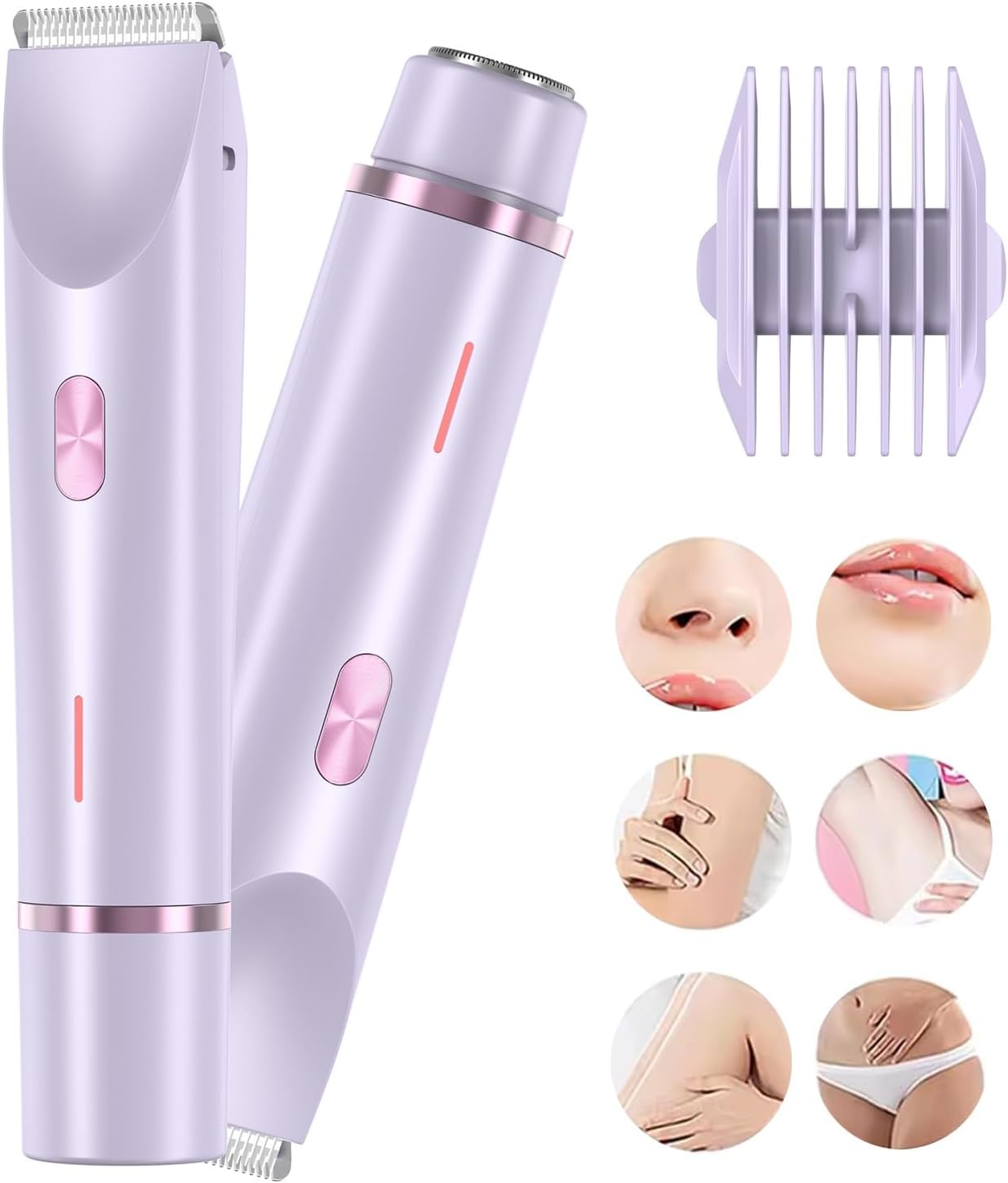Silky Glow Razor, Glow Aura Womens Shaver, 2 in 1 Electric Dual Headed Body Shaver, Lady Bikini Shaver IPX7 Waterproof Wet and Dry Hair Trimmer for Facial Face Lip Chin Underarm LegsPurple