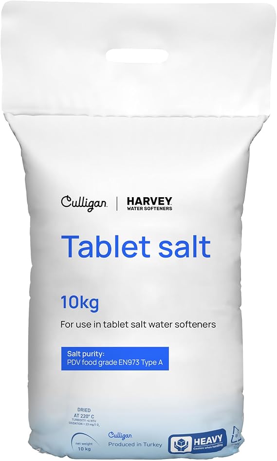 Harvey 10kg Tablet Salt Bag for Water Softeners by Culligan Water | Convenient Carry-Handle | Original Pure Grade A/PDV Food Quality Salt | Premium Solution for Softening Performance (10 x 10KG Bags)