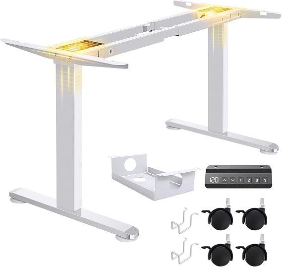 farexon Electric Standing Desk Frame with Cable Management Tray, Wheels & Hooks, Heavy Duty Dual Motor Stand Up Desk Dual-Beam Frame,265 lbs Capacity up to 78" x 40" Tops (White Frame Only)