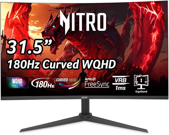 Acer Nitro 31.5in QHD 2560x1440 Curved 180Hz Gaming Monitor XZ320QU S3