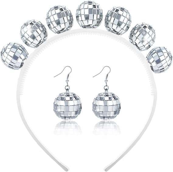 Disco Ball Earrings and Headband for Women - 70's Halloween Earrings for Women Girl Party Costume