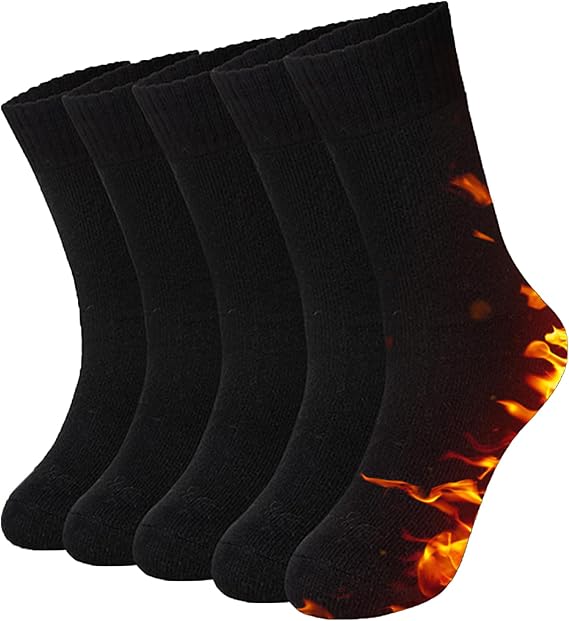 MOSOTECH Men's Winter Warm Socks, Set of 5, Thick, Cold Protection, Warm, Durable, Thermal, Climbing Socks, 9.4 - 11.0 inches 24 - 28 cm
