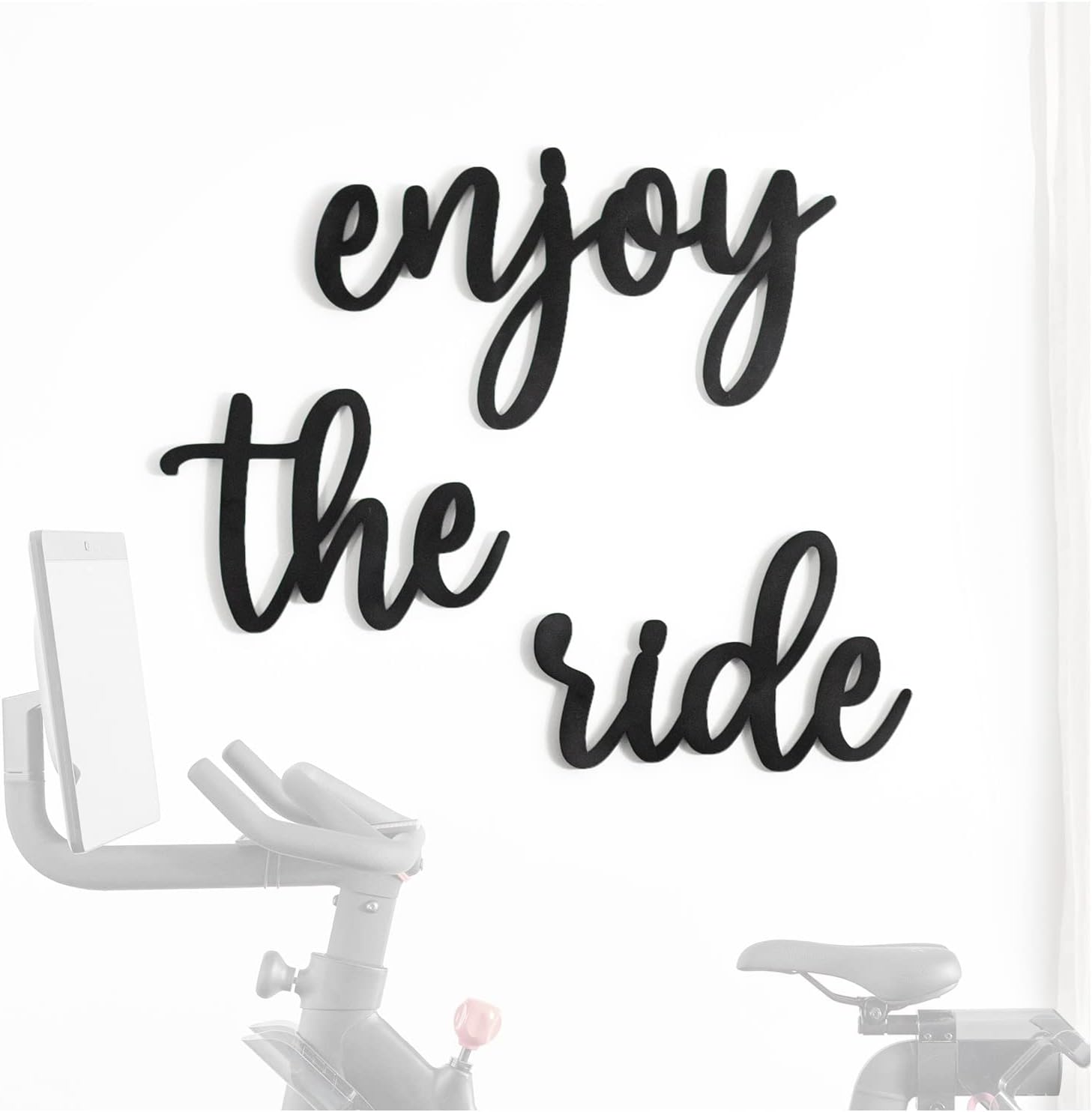 WF Sports Compatible with Peloton Wall Art - Beautiful Script Enjoy The Ride Message - Perfect Home Decor for Home Gyms - Easy Installation Saves You Time - Secure Mounting Strips Included Small