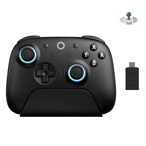 8Bitdo Ultimate 2 Bluetooth Controller for Switch/Switch 2, Windows & PC, TMR Joysticks Switch Pro Controller, Hall Effect/Tactile Triggers, Vibration & Motion Control, RGB Fire Ring - Black