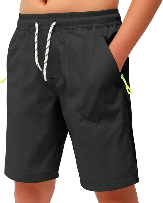 Boys Shorts Casual Classic Fit Drawstring Summer Beach Twill Shorts with Zipper Pockets