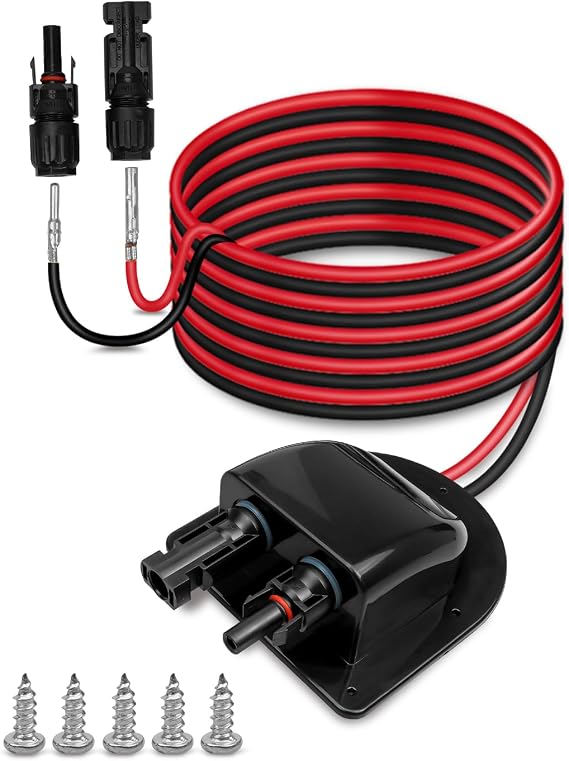 10FT Solar Cable Entry Gland with 10AWG Solar Extension Cable MC4 | 10FT 10AWG Extension Cable transmission power , Block Rainwater, Dust, Moisture Intrusion, Avoid Short Circuit and Leakage