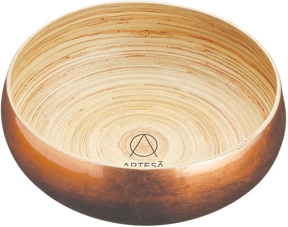 Artesà Copper Bamboo Bowl, 26cm, for Serving Salad, Fruit or Bread, Gold