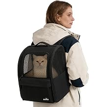Wakytu Cat Carrier Backpack,Steel Wire Frame More Stable,600D Wear-Resistant Oxford Fabric, Dog Carrier Cat Backpacks Suitable for Travel Black （2-7kg）