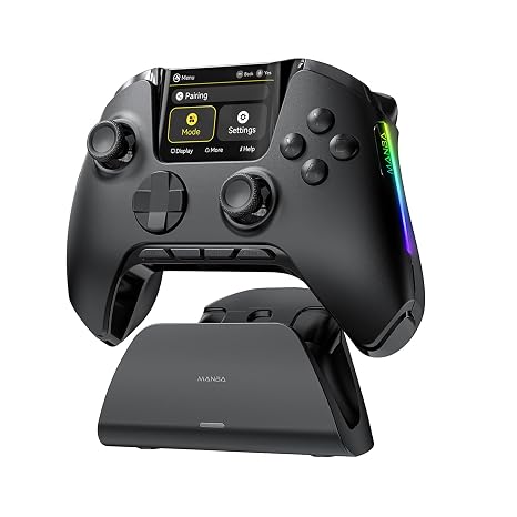 ManbaOne Interactive Screen Wireless Gaming Controller (Black) | for PC/Switch1/2/iOS/Android,Hall Effect Stick & Trigger,RGB Lighting,Remappable Buttons,1800mAh with Charging Dock
