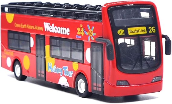 Ailejia City Bus Sightseeing Double Decker Bus Model Open Top Pull Back Toy Die Cast Pull Back Vehicles Mini Model Car Lights and Music (Red)