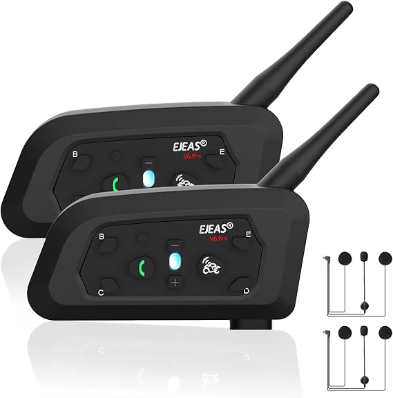 EJEAS V6 Pro Motorcycle Helmet Bluetooth Intercom (2 Pack)