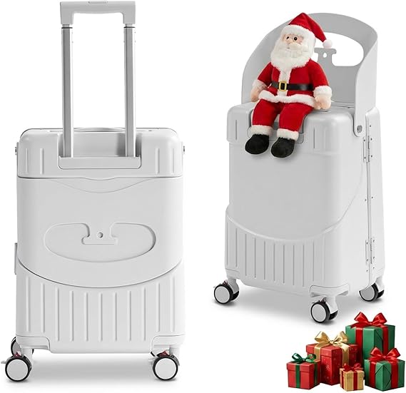 TABU 20" Ride-on Luggage with Seat For Kids & Adults,Carry On Hardshell Ride On Suitcase with 360 Lockable Spinner and TSA Lock, White