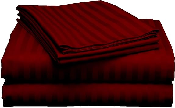 Luxury 4 Piece 100% Egyptian Cotton Sheets Short Queen Size - 1000 Thread Count, Sheets, 24" Deep Pocket Sheet Set, Breathable, Soft and Premium Cotton - Burgundy Stripe