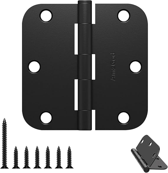 Door Hinges Matte Black - 96 Pack Black Door Hinges 3.5 Inch Rounded Interior Door Hinges with 5/8" Radius Corners - Black Hinges for Doors 3 1/2 Inches Flat Iron Residential Door Hardware