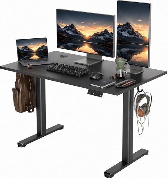 Claiks 48 x 24 Inch Black Electric Standing Desk | Adjustable Height, Sit Stand, 3 Memory Presets, Cable Management, Spacious Ergonomic, Home Office & Bedroom