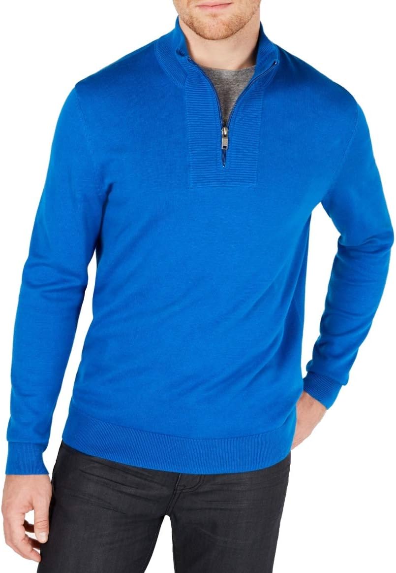 Alfani Suéter para hombre, pequeño, con cremallera de un cuarto, color azul, talla S, Azul