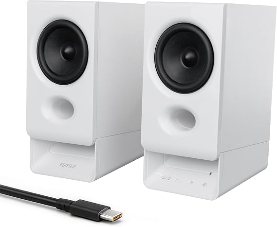 Edifier R20BT Computer Speakers, 2.75" Full-Range Drivers, Bluetooth 6.0,Touch Controls, AUX & USB-C Inputs, Headphone Jack, Custom Ambient Light & Sound Profiles via APP- White