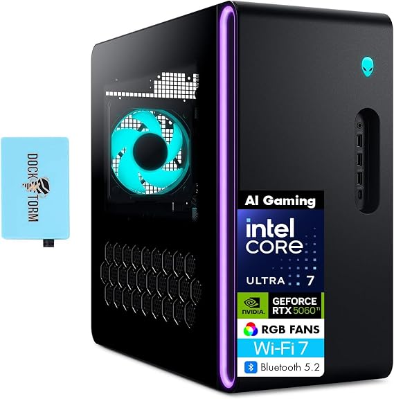 Alienware Aurora act1250 AI Gaming Desktop PC (Intel Ultra 7 265F, GeForce RTX 5060 Ti 8GB GDDR7, 32GB DDR5, 256GB PCIe SSD + 1TB HDD, RGB Fans, 240mm AIO, 500W PSU, WiFi 7, Win 11 Pro) w/USB HUB