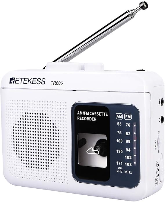Retekess TR606 Cassette Tape Player, Cassette Player Recorder (White)