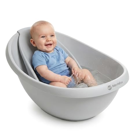 BabybeFun Baby Bath with Bath Insert for Newborns - Test Winner - Non-Slip Baby Bath for Babies and Toddlers - 0-6 Months - Baby Bath for Shower Bathtub Gray