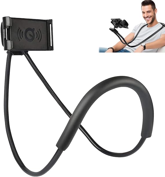 Cell Phone Stand Hanging on Neck Upgraded, Hands-Free Mobile Phone Holder Clip on Bed/Table 360 Rotation iPhone Tablet Mount Bracket, 27.6''/70 cm Length for 4.7''-6.7'' Screen