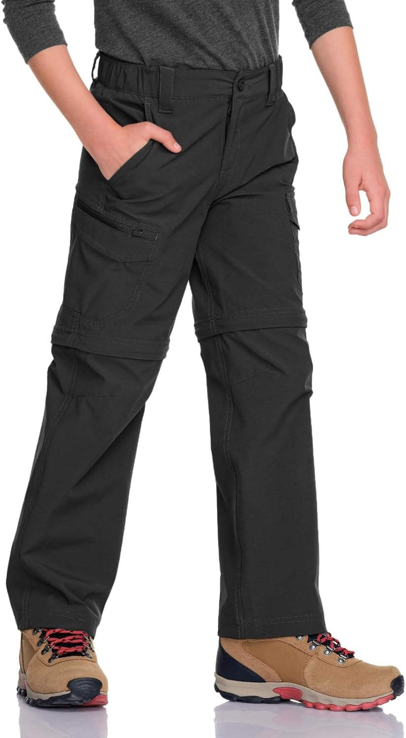 CQR Kids Youth Hiking Cargo Pants, UPF 50 Quick Dry Convertible Zip Off Pants, Outdoor Camping Pants