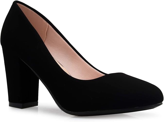 Olivia K Women's Classic Round-Toe Platform Pumps High Block Heel - Adorable, Comfortable