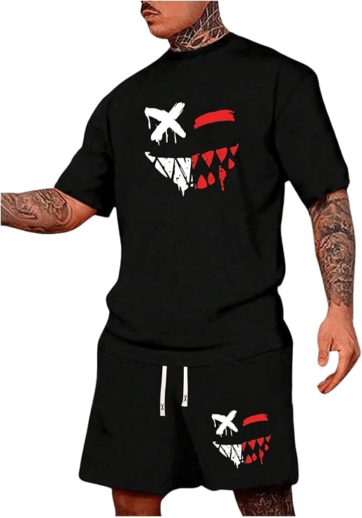 WDIRARA Men's 2 Piece Short Sets Graphic T Shirts and Drawstring Shorts