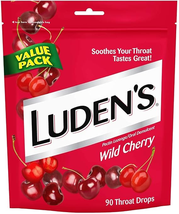 Luden's Sore Throat Relief Drops, Wild Cherry, 90 Count, 24 Pack