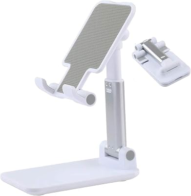 Foldable Phone Stand for Desk, AdjustableHeight Angle iPad Cell Phone Stand Desktop Extend Stable Phone Holder Compatible with 4-13inch iPhone Android SmartphoneiPadKindleTablet White