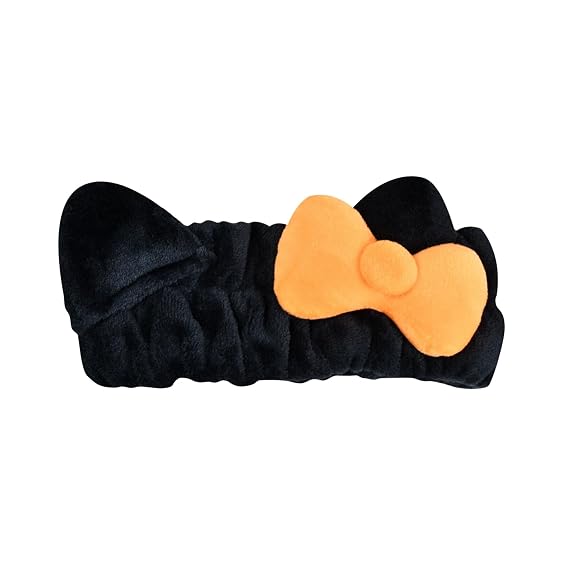 The Creme Shop x Hello Kitty aSpooky Seasona Plush Spa Headband Soft Comfortable Iconic Bow Design Universal Fit Durable Easy to Clean For All Beauty Occasions (Set of 1), Black / Orange