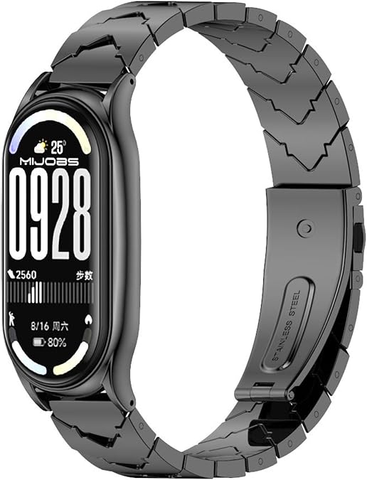 Metal Bands Fit for Xiaomi Mi Band 10/9/8 for Women Men with Protector Case,Adjustable Stainless Steel Sport Strap Wristband Watch Straps Compatible with Mi Band 10