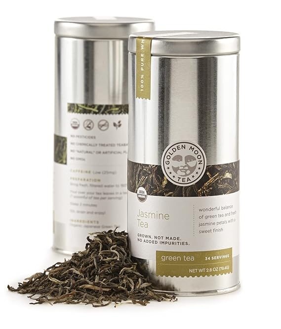 Golden Moon Organic Jasmine Green Tea Travel Tin 34 Servings 2.5oz