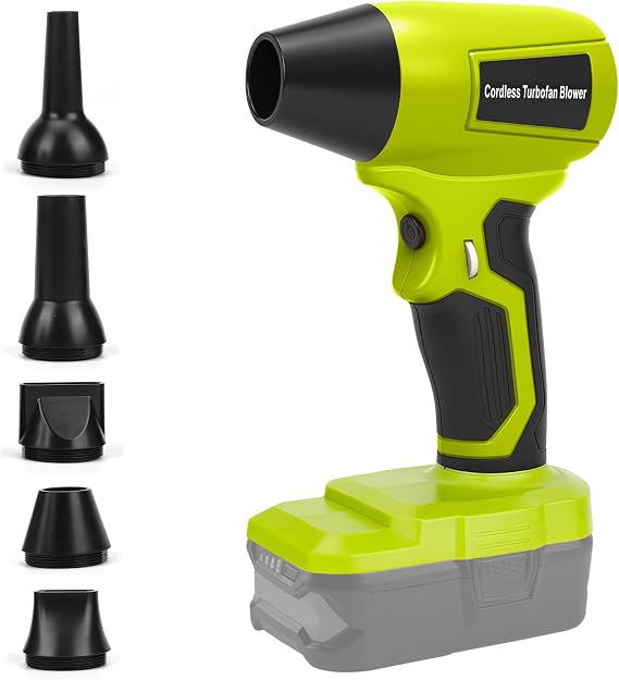 Handheld Leaf Blower for Ryobi 18V Battery, 130,000 RPM Brushless Cordless Blower with 5 Nozzles, Variable Speed, Lightweight Blower for Indoor and Car Interior Cleaning Tasks (No Battery)