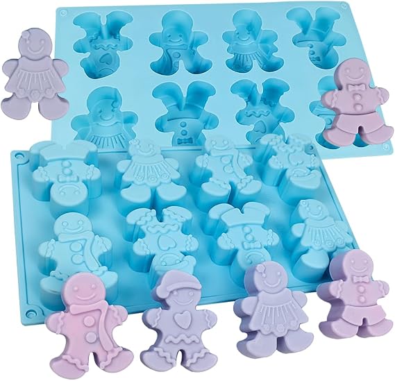 Mini Gingerbread Silicone Mold Perfect for Baking Chocolates, Snowman & Gingerbread Man Cookies Unique Christmas Silicone Molds for Holiday Desserts, Soap & Candles (PR-JTR2PCS)