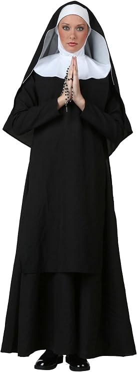 Deluxe Nun Costume | Devout Convent Worker Halloween Outfit Traditional Habit with Dress, Headpiece