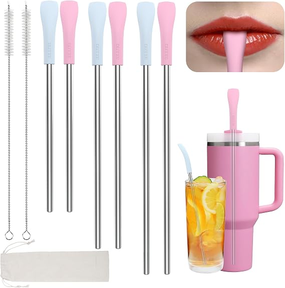 OUTXE Anti Wrinkle Straw 6 Pcs for Stanley, Lip Filler flat Straw Topper
