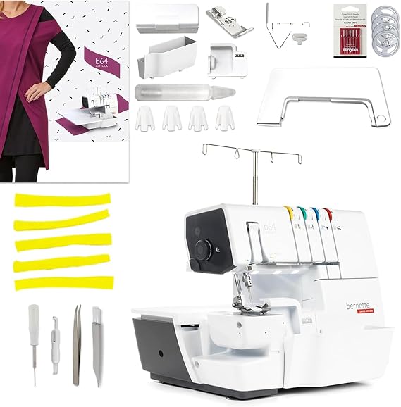 Bernette Airlock B64 Overlock Serger Sewing Machine | Air Threading Free Arm 1300 SPM LED Light Presser Foot | Quilting Embroidery Kit Tool with Accessories for Home or Professional Use