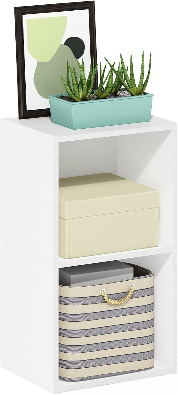 Furinno PASIR Book Shelf, 2-Tier Modern Bookshelf, Open Shelves Bookcase 9 x 12 x 21, Easy Assembly, for Living Room, Bedroom, Home Office, White